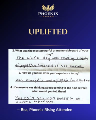 A testimonial from Bea who felt uplifted after a Phoenix Rising retreat